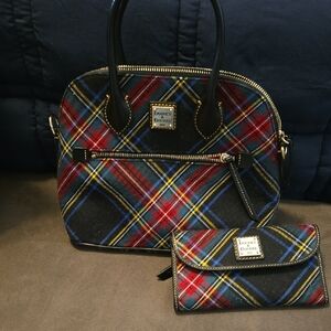 Dooney & Bourke Tartan Satchel and Wallet - Red, Blue, Yellow